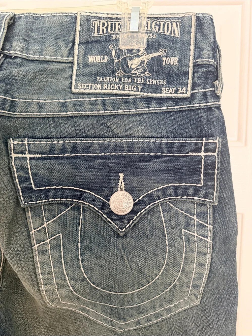 True Religion Men's Straight Jeans in Faded Blue Wash